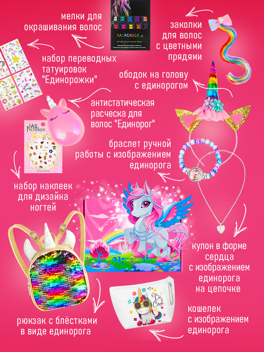 Подарочный набор аксессуаров "Единорог" в подарок девочке на 14 февраля, 8 марта, день рождения — фото 1