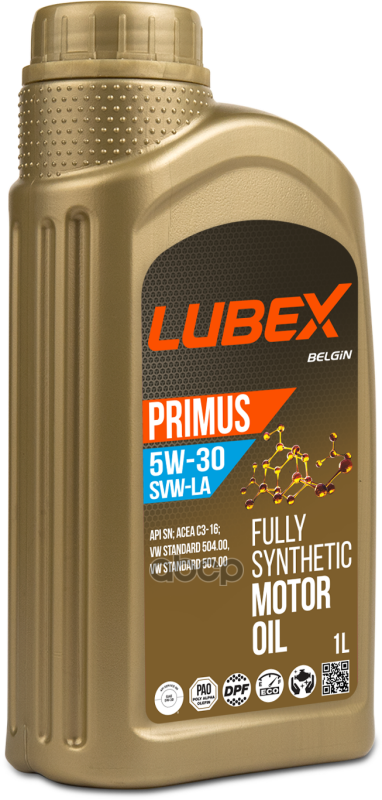 LUBEX Синт. Мот. масло Primus Svw-La 5W-30 Sn C3 (1Л) Полностью Синтетическое Моторное Масло, Созданное На Основе Специально О.