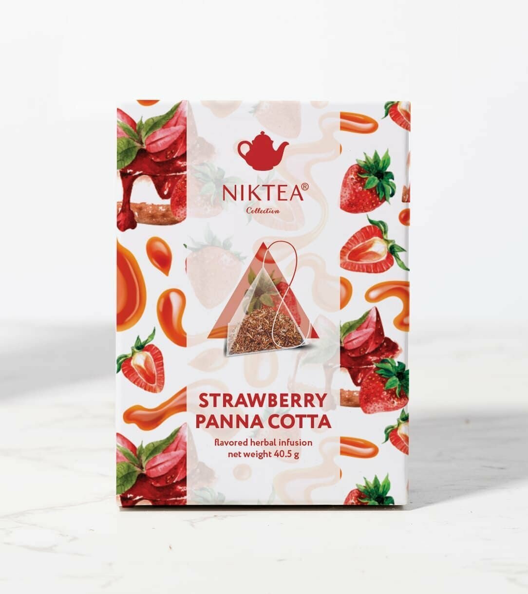 Чай в пирамидках травяной Niktea Strawberry Panna Cotta, Niktea Клубничная Панна-Котта