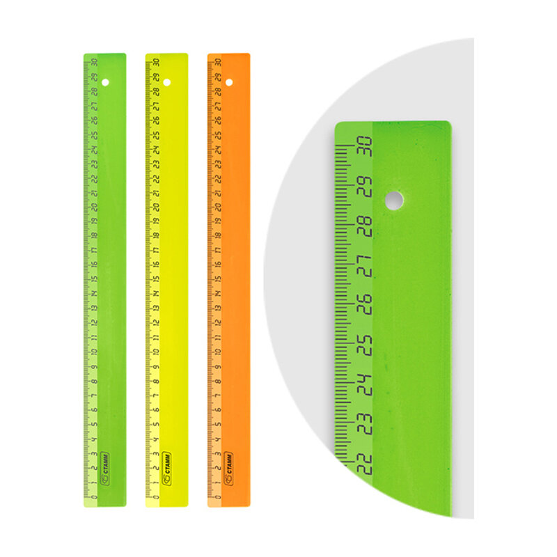 Линейка 30см Стамм, пластик, непрозрачная, неоновые цвета ассорти