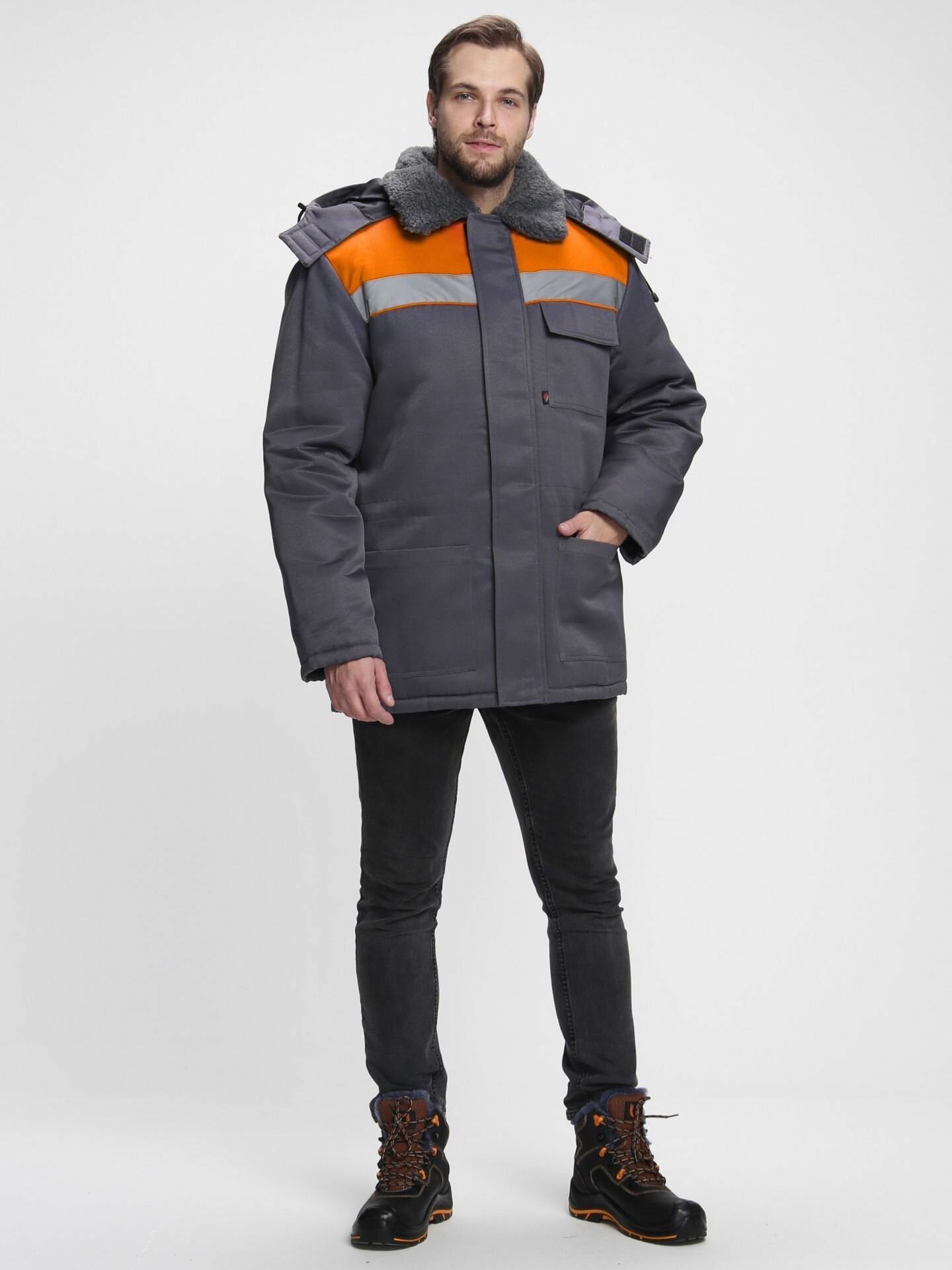 Куртка рабочая зимняя Бригада NEW, т. серый/оранжевый (56-58; 182-188)