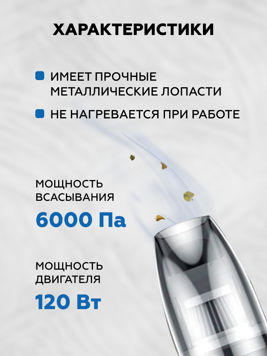 Пылесос для автомобиля беспроводной мощный ручной для дома 30002 — фото 11
