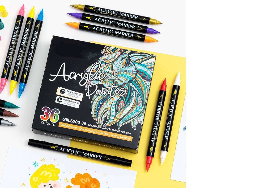 Двусторонние акриловые художественные маркеры, набор 36 цвета на водной основе, для скетчинга, теггинга, рисования на любых поверхностях, Cozy&Dozy