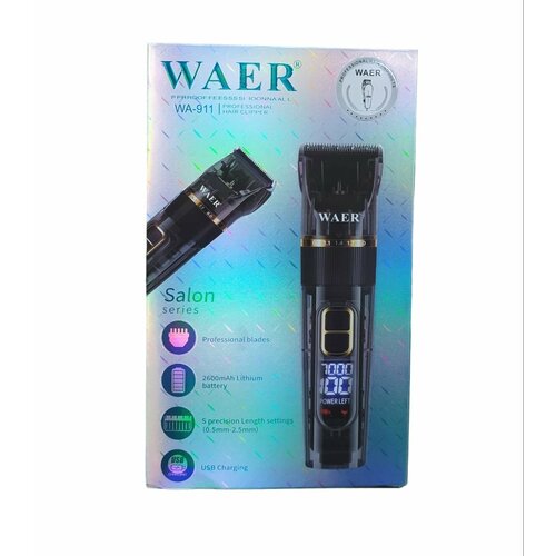 Перезаряжаемая машинка для стрижки WAER WA-911 с индикацией заряда и оборотов в прозрачном корпусе 239400₽