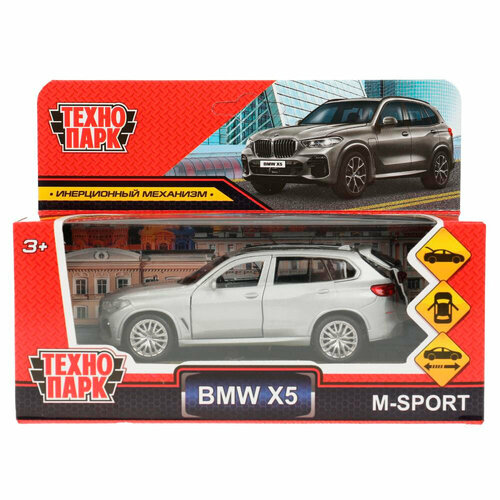 Модель X5-12-SR BMW X5 M-SPORT 12 см, двери, багаж, инерц, серебристый Технопарк в коробке машина металл свет звук bmw x5 m sport 12 см двери багаж