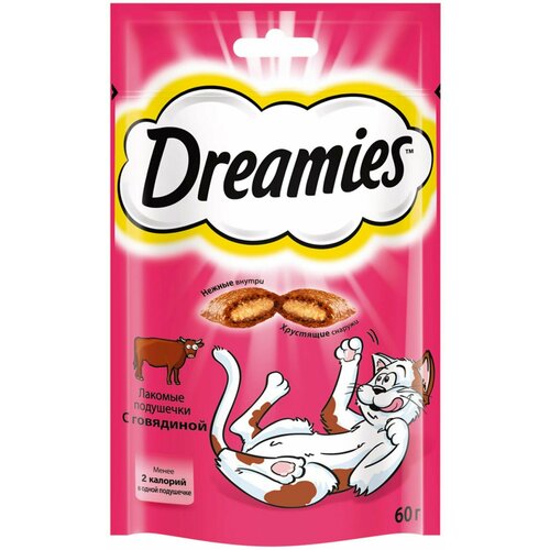 Лакомство для кошек DREAMIES Подушечки с говядиной, 60 г - 10 шт.