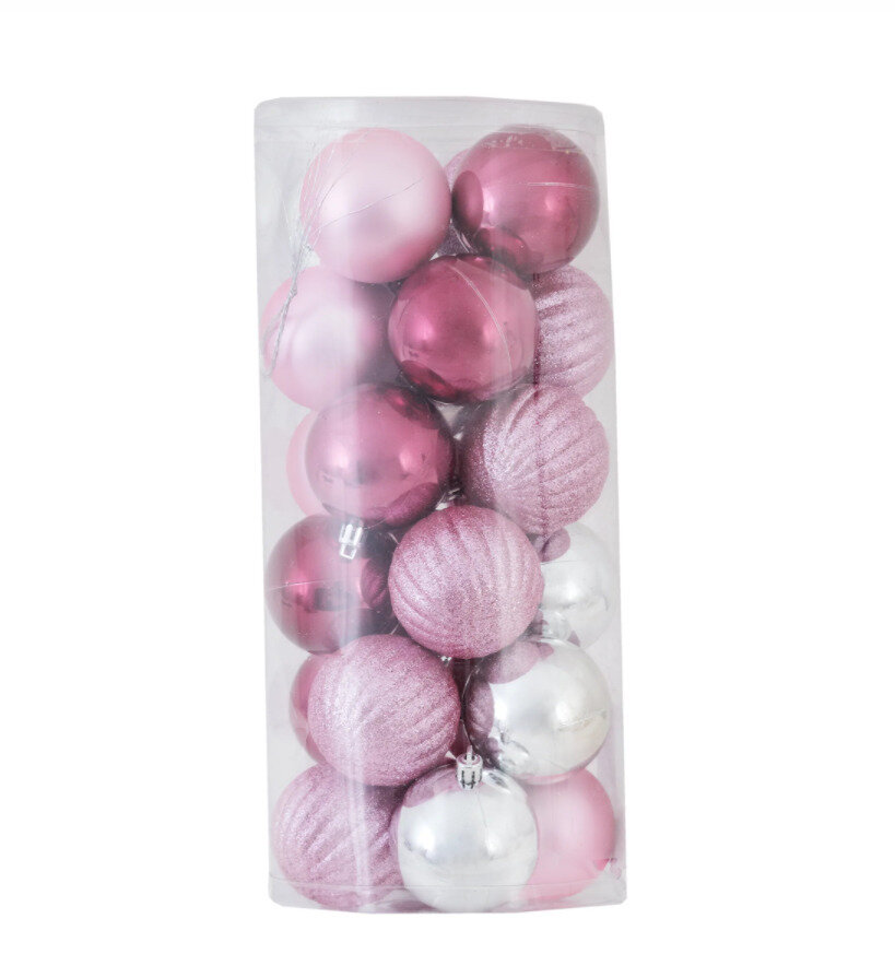 Набор ёлочных шаров 6 см цвет розовый/серебристый 24 шт.