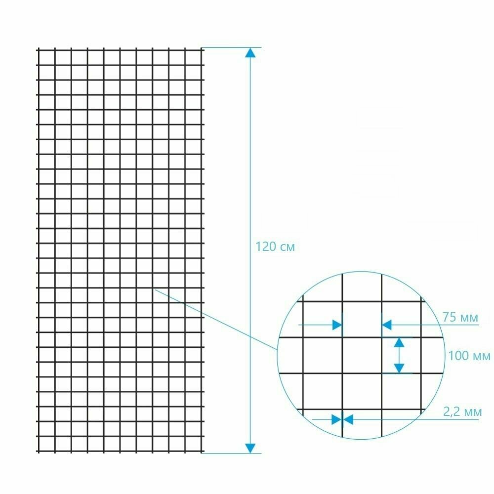 Сетка для ограждения сварная в ПВХ 1,2х10 м ячейка 100х75 мм d2,2 мм - фотография № 2