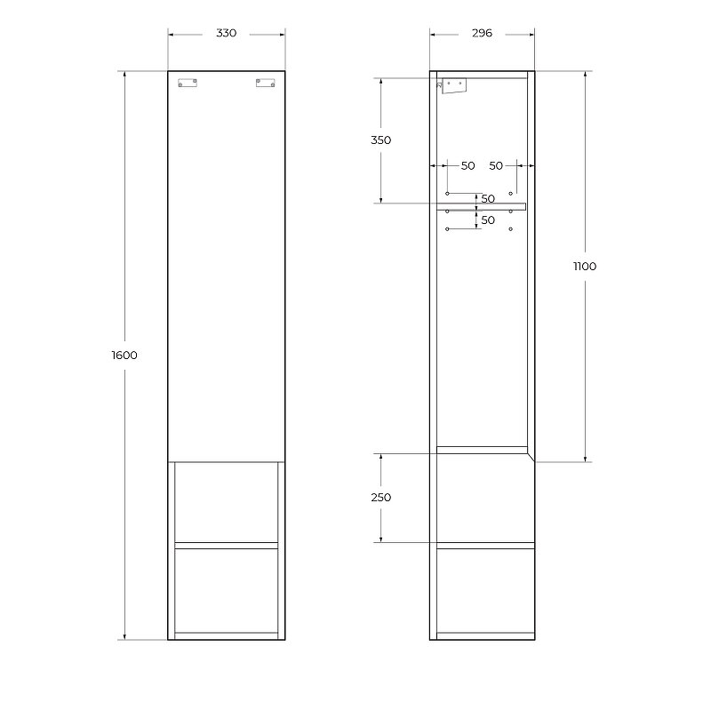 Шкаф-пенал BelBagno KRAFT-1600-1A-SC-RT-R 33 см правый, Rovere Tabacco