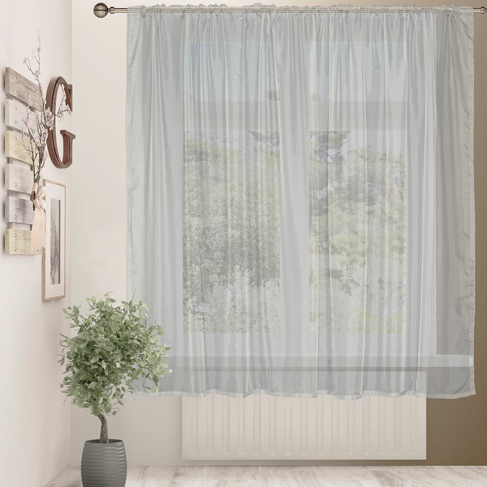 фото Штора-тюль для кухни 140х150 см серая