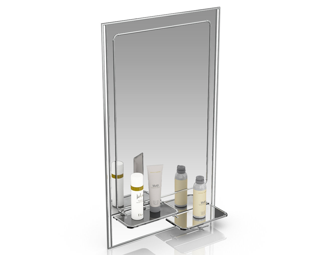 Зеркало 123ПЛ серебро с белым, ШхВ 45х75 см, зеркало для ванной комнаты, две полочки