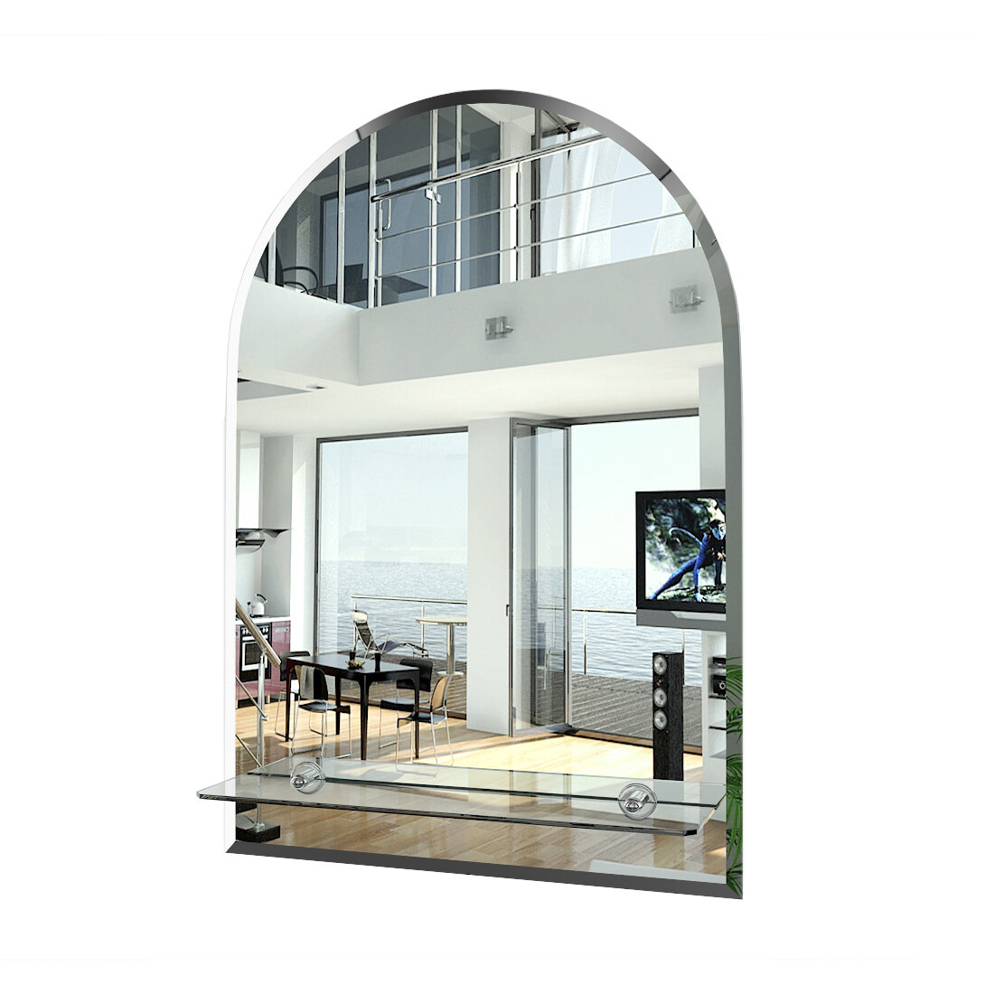 фото Зеркало 035Ф с полкой, ШхВ 55х79 см, зеркало с полным фацетом, толщина зеркала 4 мм.