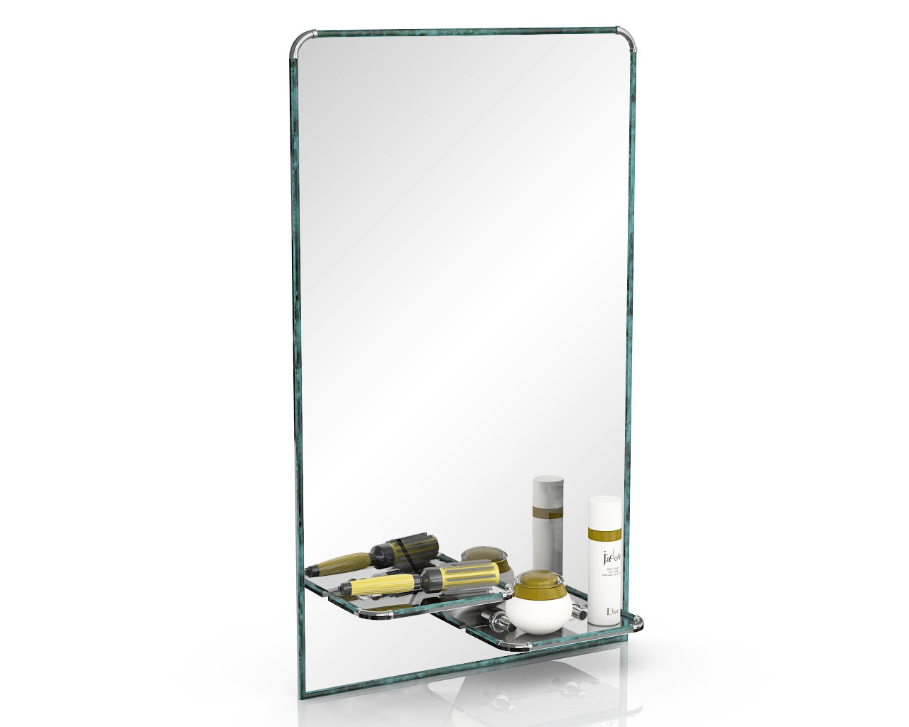 Зеркало 123Д малахит ШхВ 45х75 см зеркало для ванной комнаты две полочки