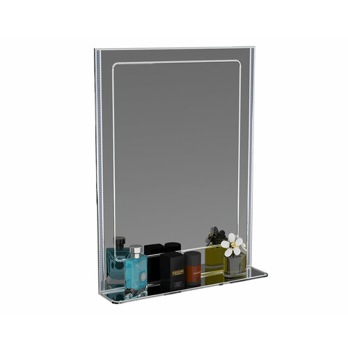 Зеркало 122В серебро куб голубой, ШхВ 50х65 см, зеркало для ванной комнаты, с полкой