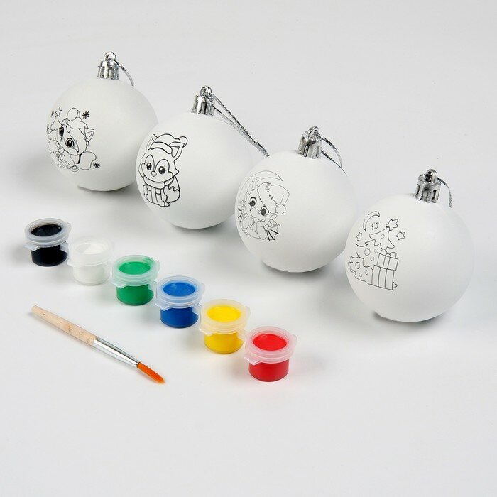Школа талантов Набор для творчества Елочные шары под раскраску «Пусть сбудутся мечты», набор 4 шт
