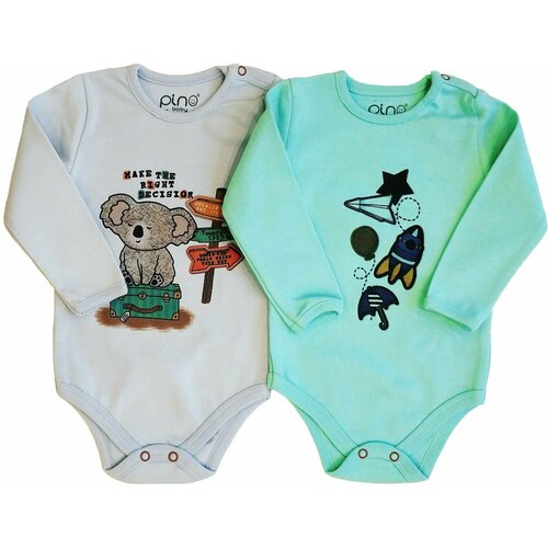 Боди Pino Baby детское, на кнопках, 2 шт., размер 62/3-6мес, бирюзовый, голубой