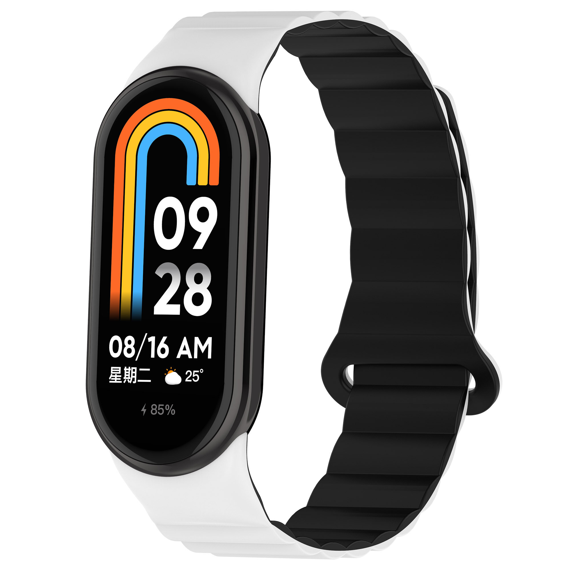 Силиконовый ремешок для Xiaomi Mi Band 8, с магнитной застежкой, черно-белый