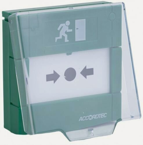 Изображение товара Устройство AccordTec AT-H200-GN разблокировки двери с восстанавливаемой вставкой, защитная прозрачная крышка, 2 группы контактов (ОБЩ, НЗ, НР)