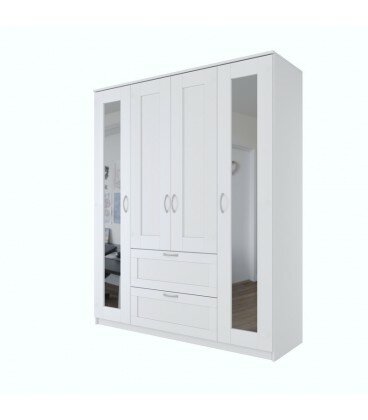 Шкаф сириус четырехдверный с выдвижным ящиком и двумя зеркалами, ДСП, цвет белый 2.02.01.042.1