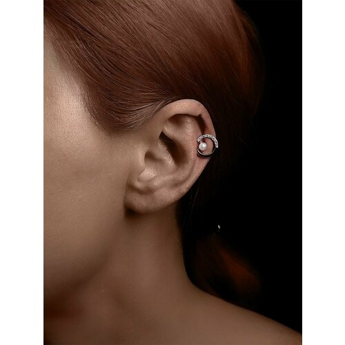 Серьги  Кафф без прокола, серебрение, размер/диаметр 10 мм., бесцветный, серебряный