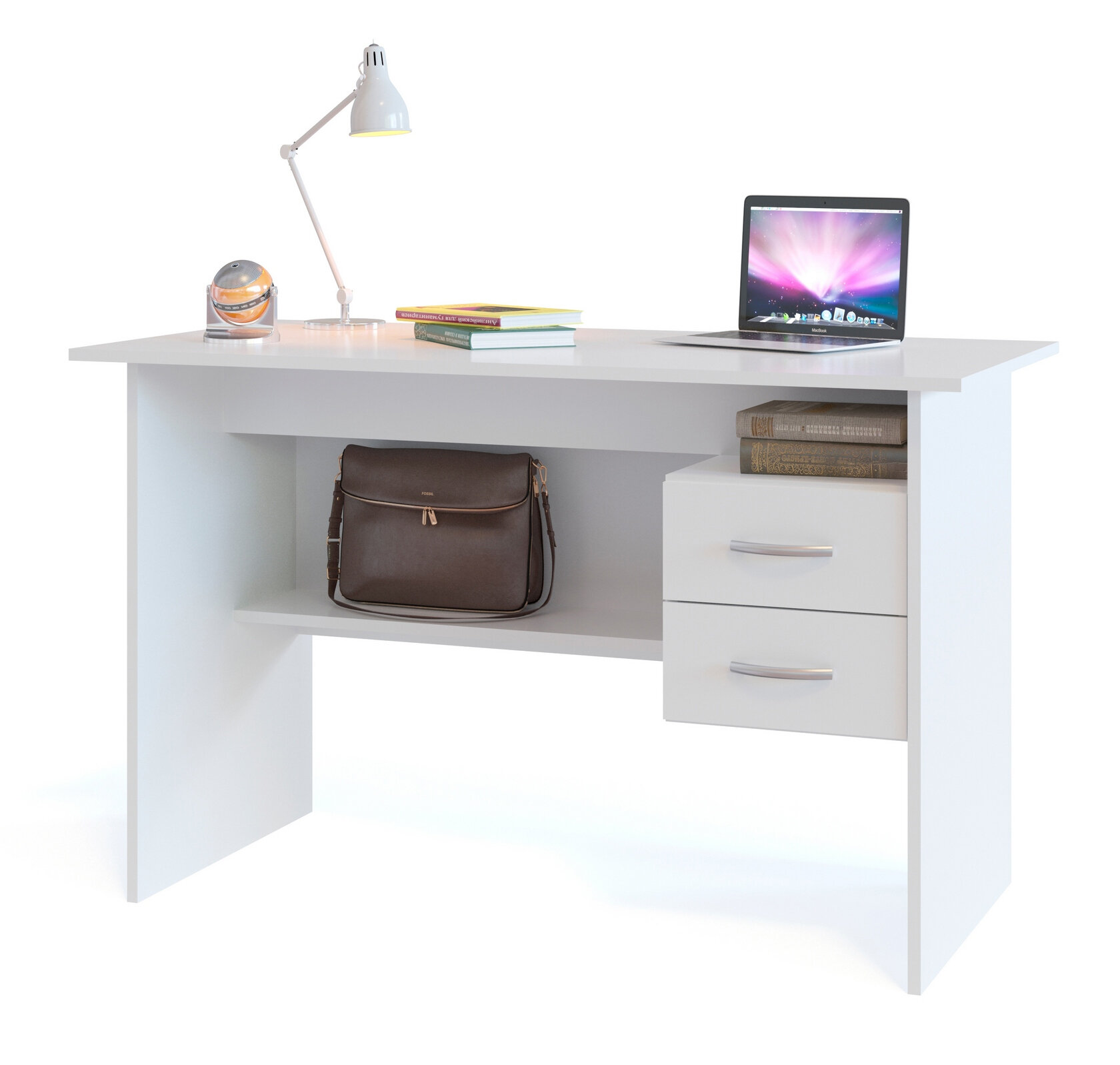 Письменный стол со встроенной тумбой СПМ-07-1Б, цвет белый, ШхГхВ 120х60х74 см, универсальная сборка