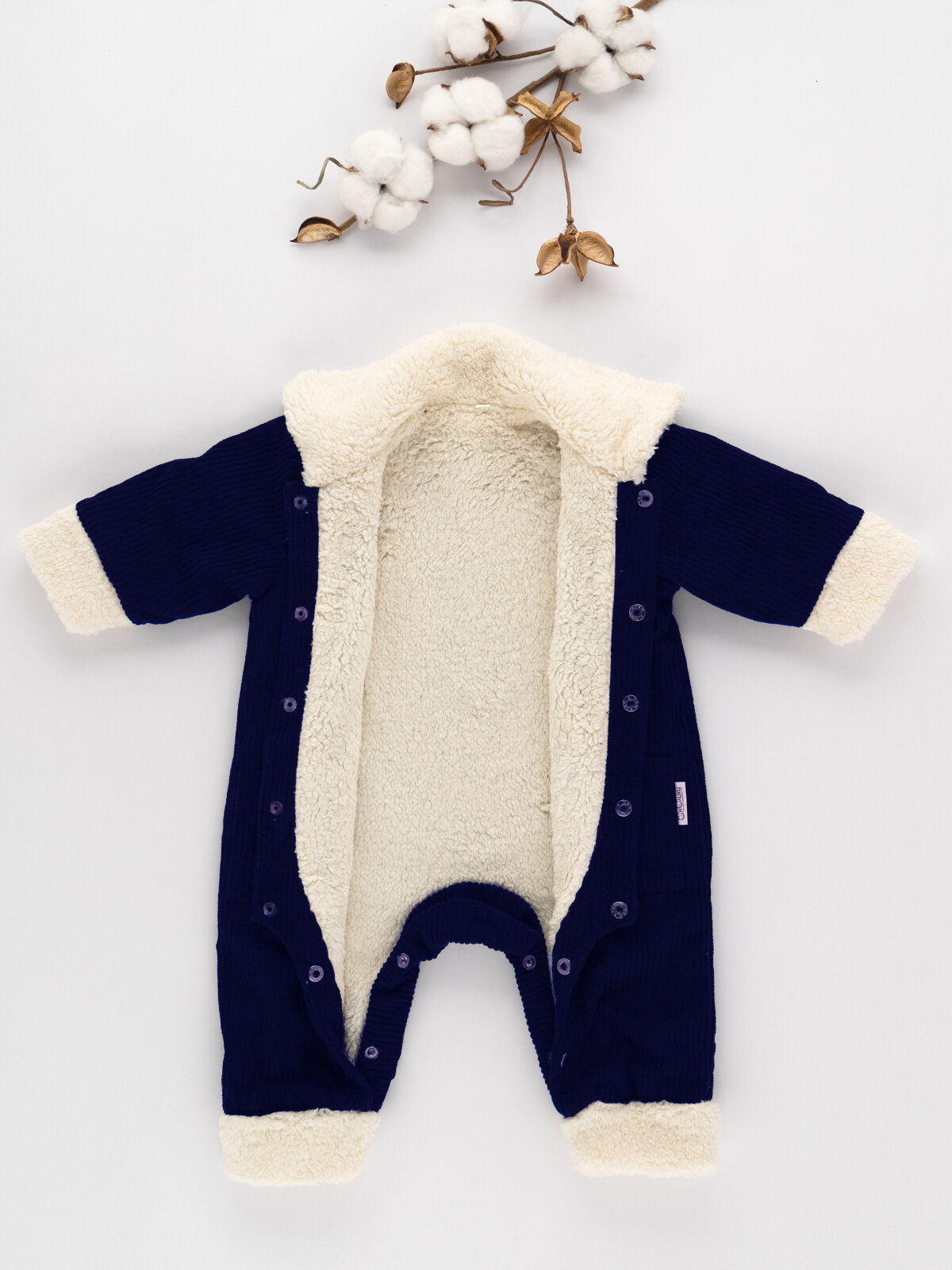 Комбинезон для новорожденного детский вельветовый с меховой подкладкой Снолики, темно-синий р-р 80 - фотография № 5