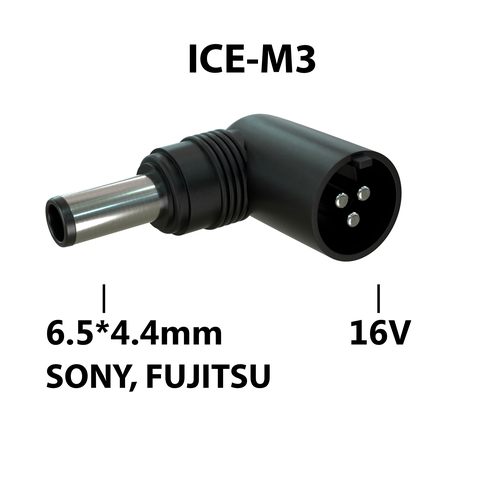 Коннектор адаптер переходник питания для ноутбуков SONY, FUJITSU, ICEPAD ICE-M3, гнездо 3 pin 16V - штекер 6,5*4,4 mm, угловой коннектор адаптер переходник питания для ноутбуков sony fujitsu icepad ice m3 гнездо 3 pin 16v штекер 6 5 4 4 mm угловой