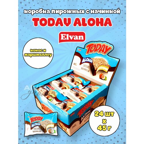 Elvan Today Aloha Coconut/ Коробка пирожных с кокосом и маршмеллоу в шоколадной глазури с начинкой 24 бисквита