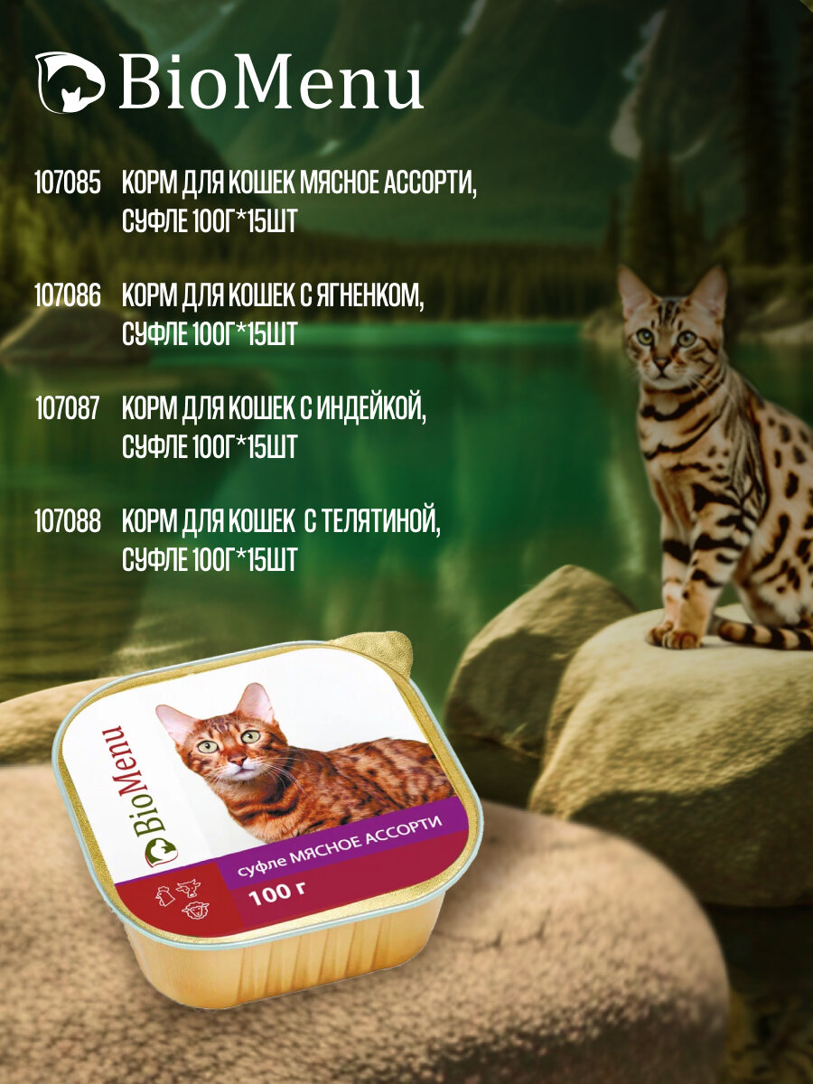 Влажный корм для кошек BioMenu Суфле мясное ассорти 100г (15шт)