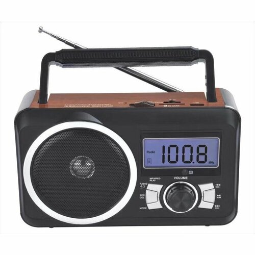 Портативный Цифровой Радиоприёмник FEPE FP-910BT, Диапазон FM, Поддержка MP3, Питание от Встроенного Аккумулятора и Батареек 4*R20, Коричневый