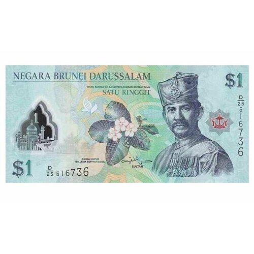 банкнота купюра 1 доллар 1995 года 843 Банкнота1 доллар (ринггит). Бруней 2019 aUNC