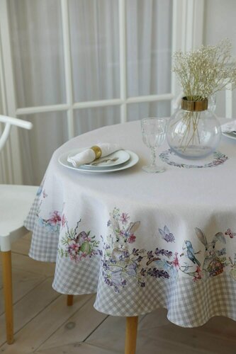 Изображение товара Скатерть Le Gobelin Принцесса клетка Бежевый круглая диаметром 160 см