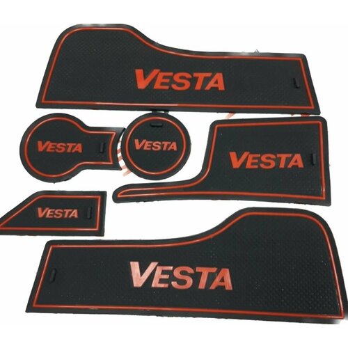 Набор противоскользящих ковриков интерьера авто для LADA Веста/Vesta-2180 с надписями красного цвета