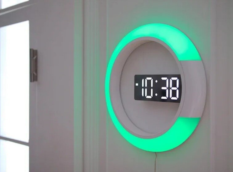 Настенные часы с кольцевым LED светильником, размер: 30 см х 30 см, кольцевые настенные часы с подсветкой