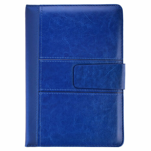 Ежедневник недатированный, А5, 7БЦ, иск. кожа, ляссе, клапан на магните, клетка, 110л, синий