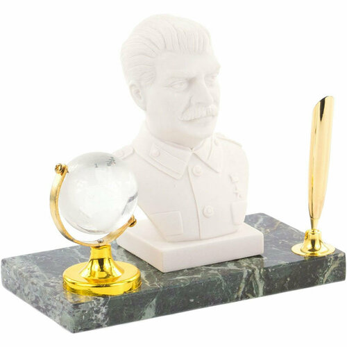 Уральский сувенир Настольная подставка под ручку Бюст Сталина из змеевика и мрамолита