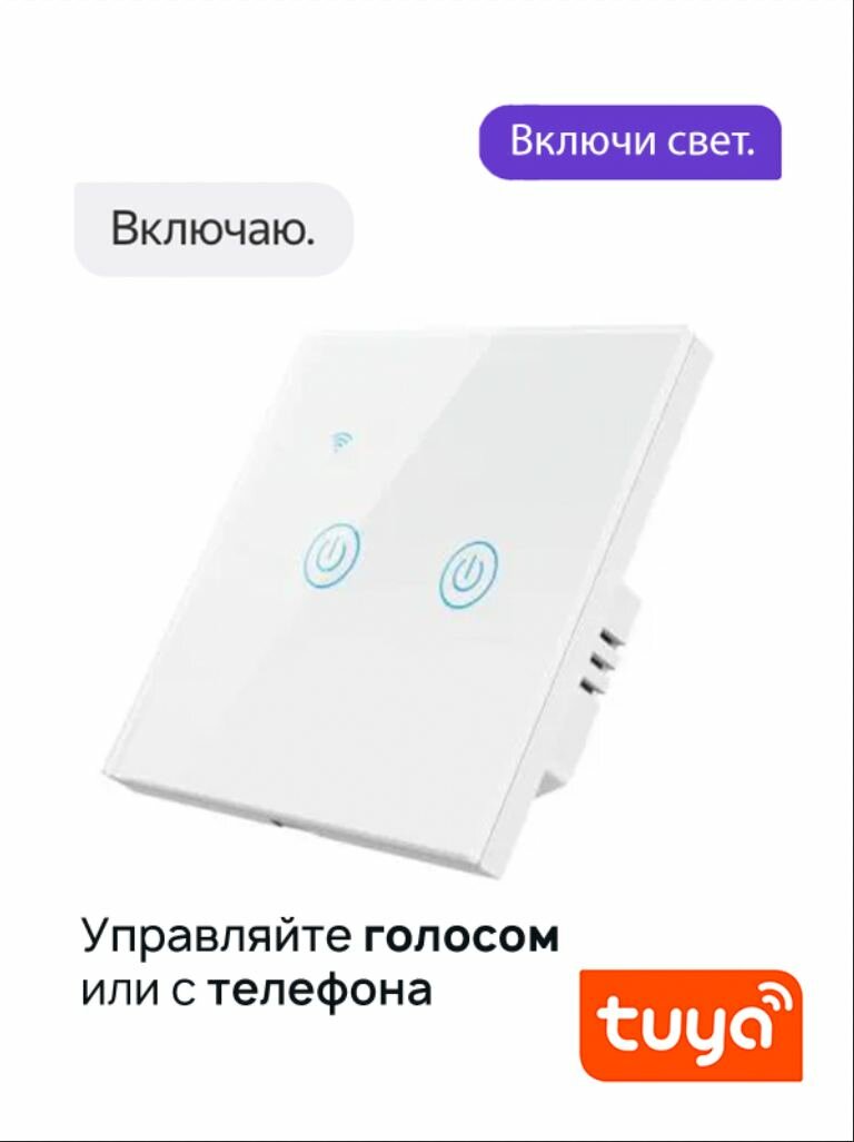 Умный выключатель Wi-Fi универсальный конденсатор в комплекте двухклавишный