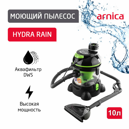 Пылесос Arnica Hydra Rain моющий с аквафильтром ET12101, 2400 Вт, бак 10 л, зеленый фильтр arnica bf06 для пылесосов arnica rain rain plus vira