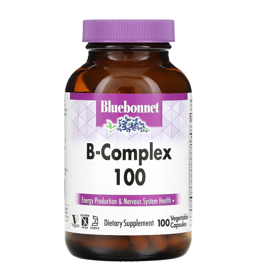 Bluebonnet Nutrition, Комплекс витаминов группы B, B-Complex 100, 100 вегетарианских капсул
