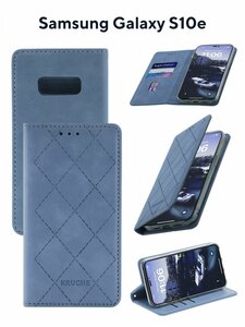 Чехол на Samsung S10e Kruche Rhombus синий, книжка с карманом для карт, противоударный, защитный кейс, с магнитом для Самсунг С 10Е