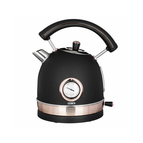Leben чайник электрический 18 л 2200 вт металл черный с золотом термометр 337000₽