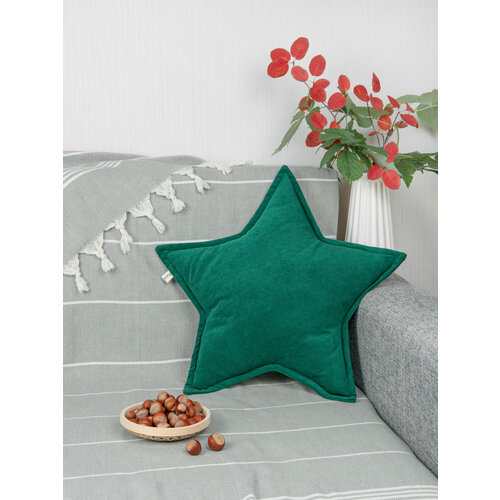 Подушка декоративная Звезда (звездочка) велюр, 45х45, цвет изумрудный
