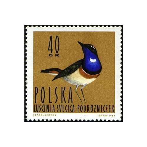 (1964-034) Марка Польша Варакушка Водоплавающие птицы I Θ 1964 037 марка польша серая цапля водоплавающие птицы i θ