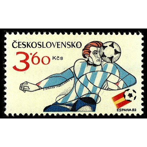(1982-003) Марка Чехословакия Мяч на голове ЧМ по футболу 1982 Испания II Θ
