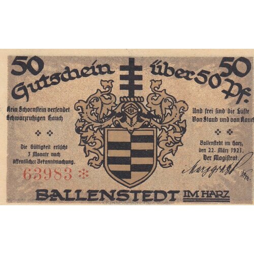 Германия (Веймарская Республика) Балленштедт 50 пфеннигов 22.03.1921 г. (№5)