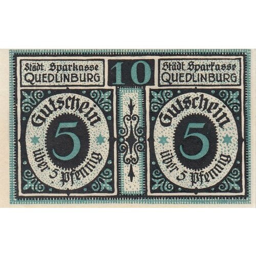 Германия (Веймарская Республика) Кведлинбург 10 пфеннигов 1921 г. (2) 5 пфеннигов 1976 германия f из оборота