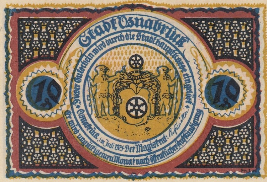 Германия (Веймарская Республика) Оснабрюк 10 пфеннигов 1921 г. (5)