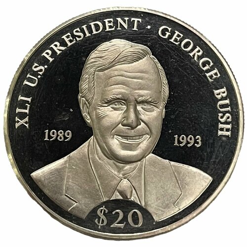 Либерия 20 долларов 2000 г. (Президенты США - Джордж Буш) (Proof) либерия 20 долларов 2000 г миссия аполлон 14 proof