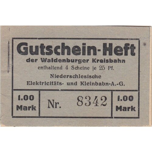 Германия Вальденбург 1 марка (Чековая книжка) 1914-1922 гг.