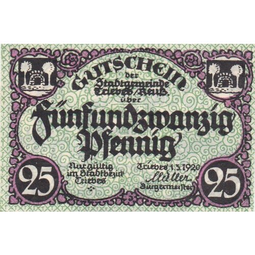 Германия (Веймарская Республика) Трибес 25 пфеннигов 1920 г. германия веймарская республика бремерхафен 25 пфеннигов 1920 г